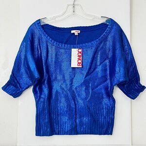 NWT Gorgeous Bongo XL Stretch Metallic Blue Dolman Sleeve Round Neck Blouse Top